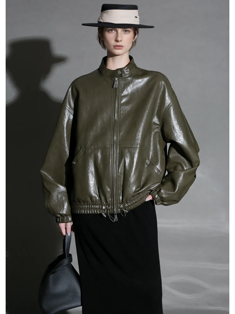 Women’s Sheepskin Leather Moto Jacket – Casual Chic Cropped Biker Style Short Coat for Autumn - Image 2