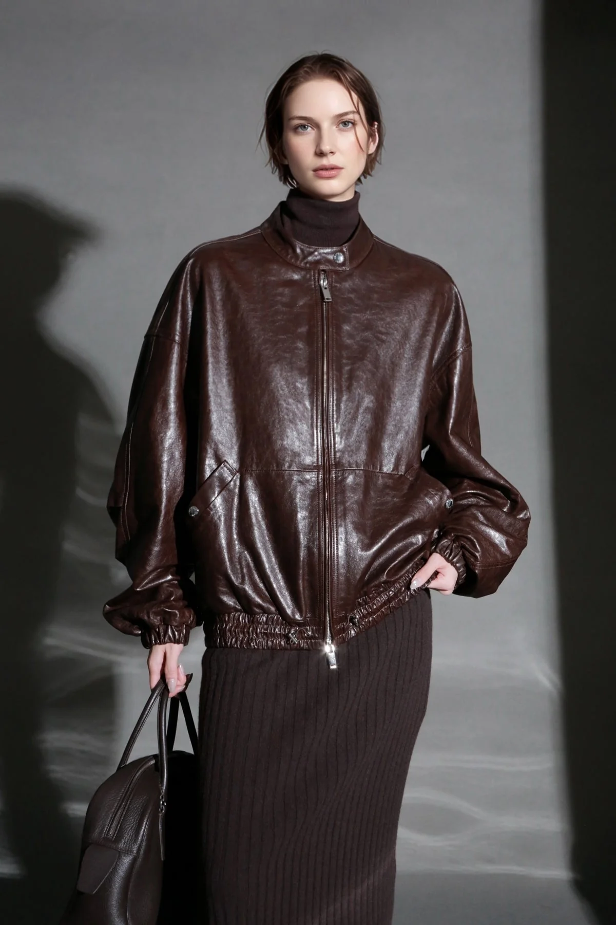 Women’s Sheepskin Leather Moto Jacket – Casual Chic Cropped Biker Style Short Coat for Autumn - Image 6