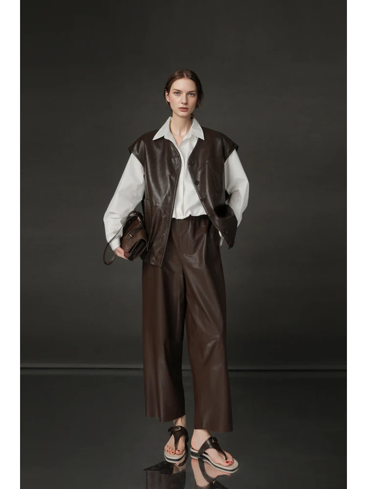 Women’s Sheepskin Leather Vest – Oversized Pocket Design Sleeveless Jacket, Versatile Chic Outerwear - Image 3