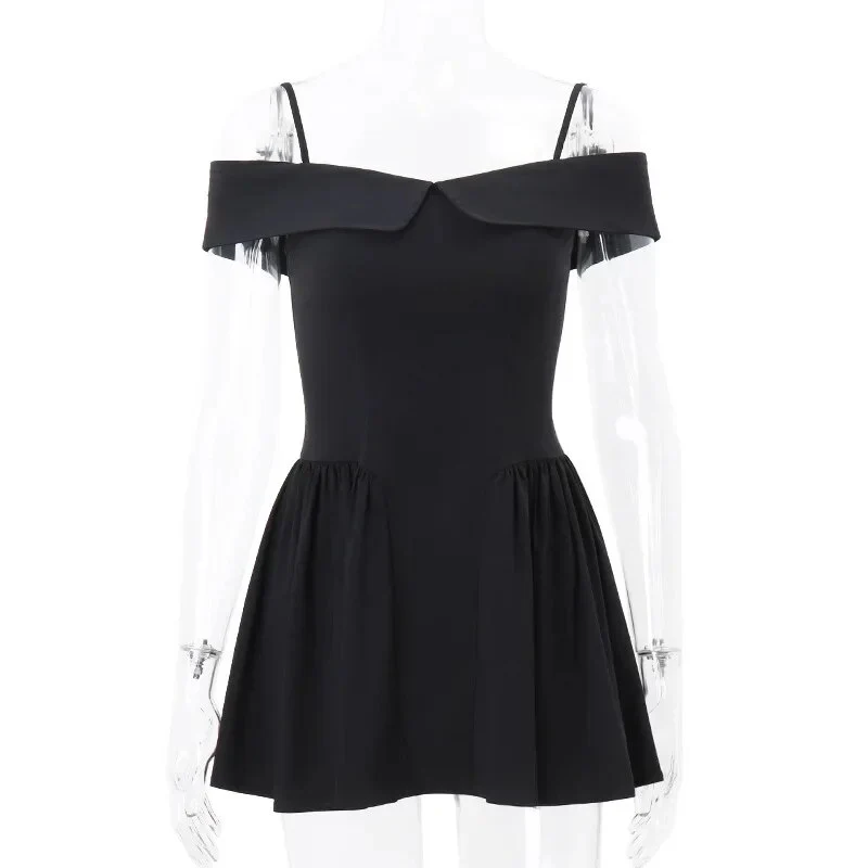 Women Sexy Black Off Shoulder Sling Mini Dress Elegant Sleeveless Pleated Slim Dresses Fashion Female Evenning Party Vestidos - Image 8