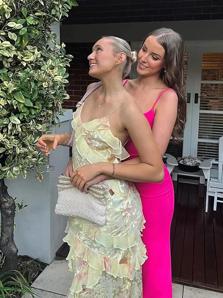 Women Sexy Ruffles Colorful Sling Dress Summer Spring Chic V Neck Sleeveless Long Beach Dresses Fashion Female Holiday Vestidos - Image 5