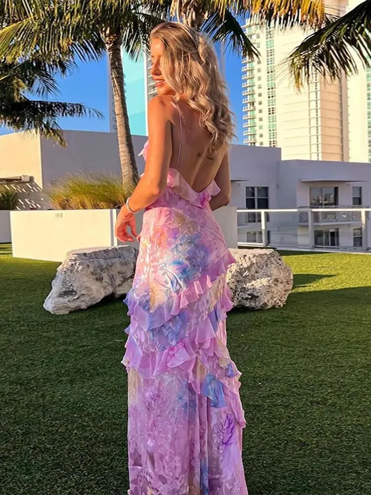 Women Sexy Ruffles Colorful Sling Dress Summer Spring Chic V Neck Sleeveless Long Beach Dresses Fashion Female Holiday Vestidos - Image 6