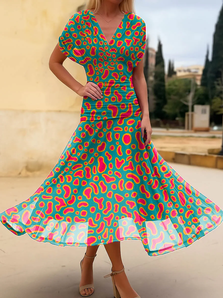 Women's Abstract Pattern Art Print Casual Cotton Dress