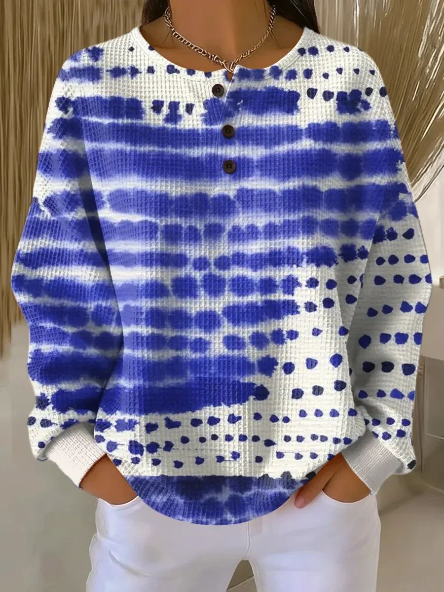 Women's Abstract Pattern Art Print Casual Waffle Sweatshirt