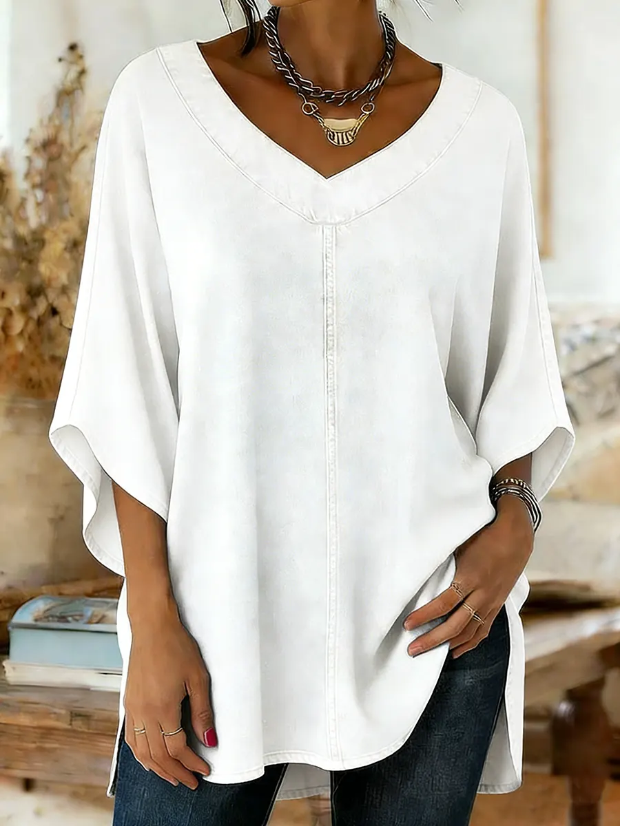 Women's Art Print Casual Washed Denim Cotton Top - Image 4