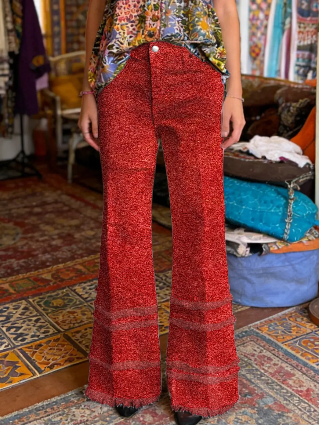 Women's Art Print Frayed Denim Jeans - Image 5