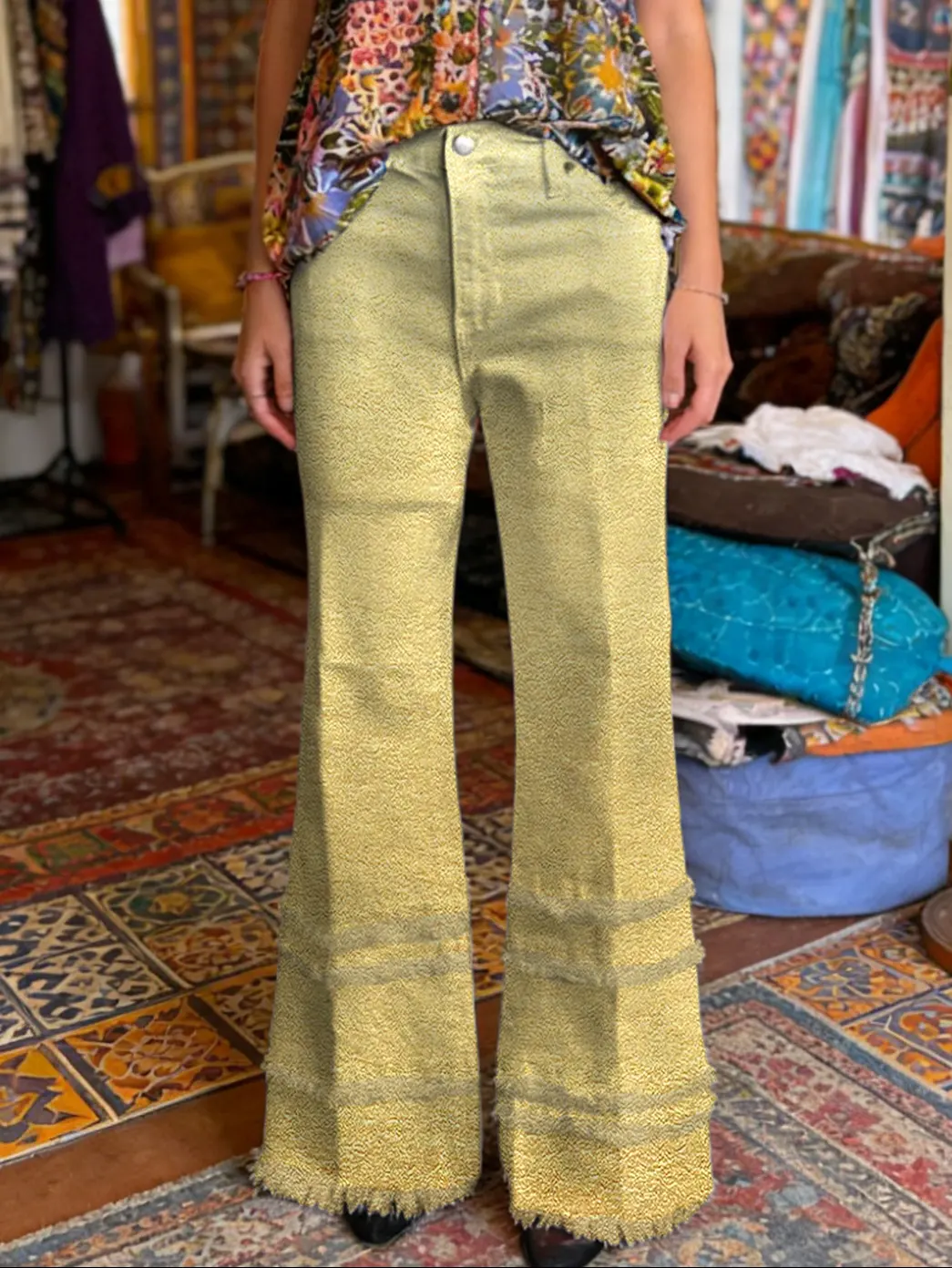Women's Art Print Frayed Denim Jeans - Image 6