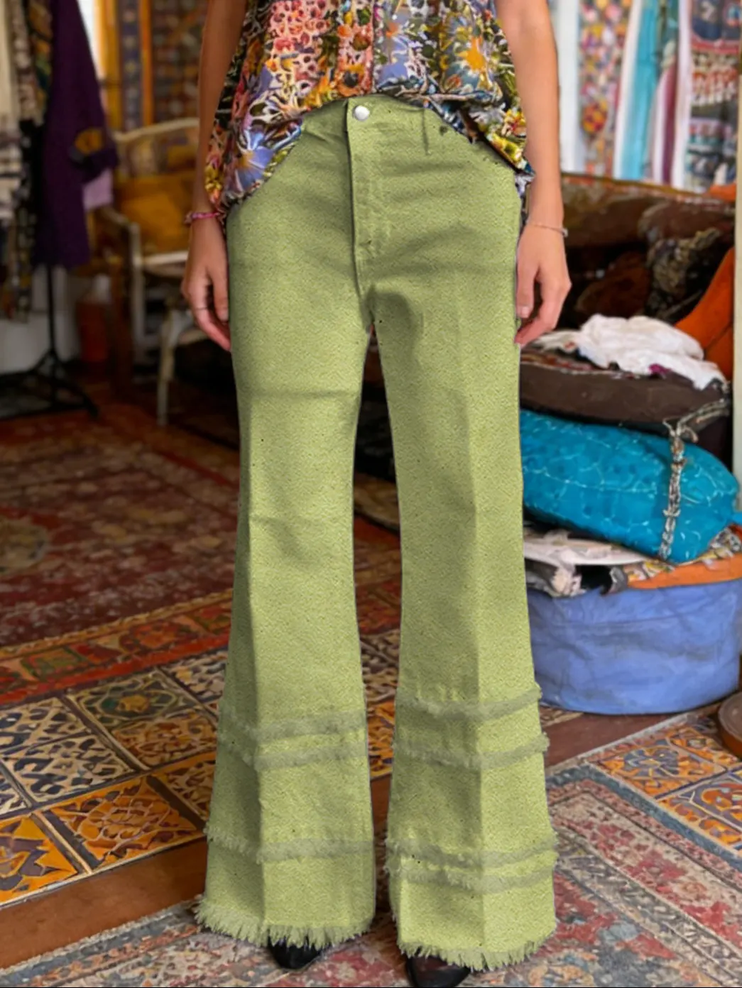Women's Art Print Frayed Denim Jeans - Image 8