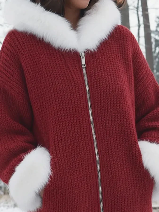 Women's Autumn/Winter Fur Collar Patchwork Coat - Image 2