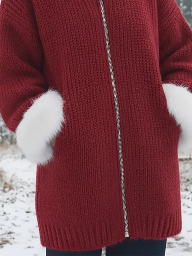 Women's Autumn/Winter Fur Collar Patchwork Coat - Image 3