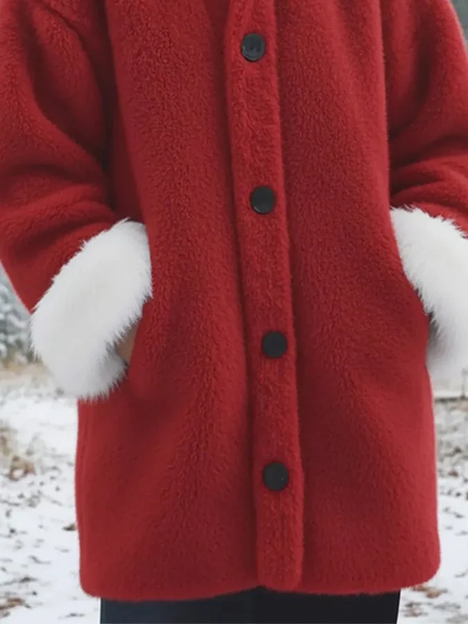 Women's Autumn/Winter Fur Collar Patchwork Coat - Image 3