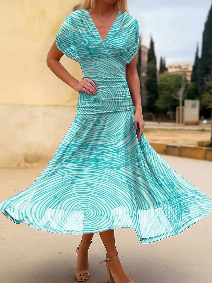 Women's Blue Circle Print Cotton Dress