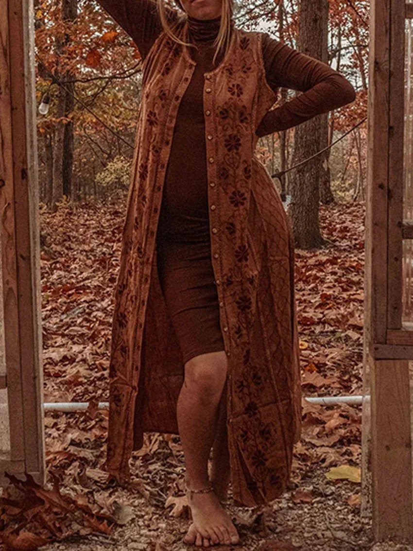 Women's Bohemian Button Down Dress Duster Hippie Style Cardigan Sleeveless Dress for Layering - Image 4