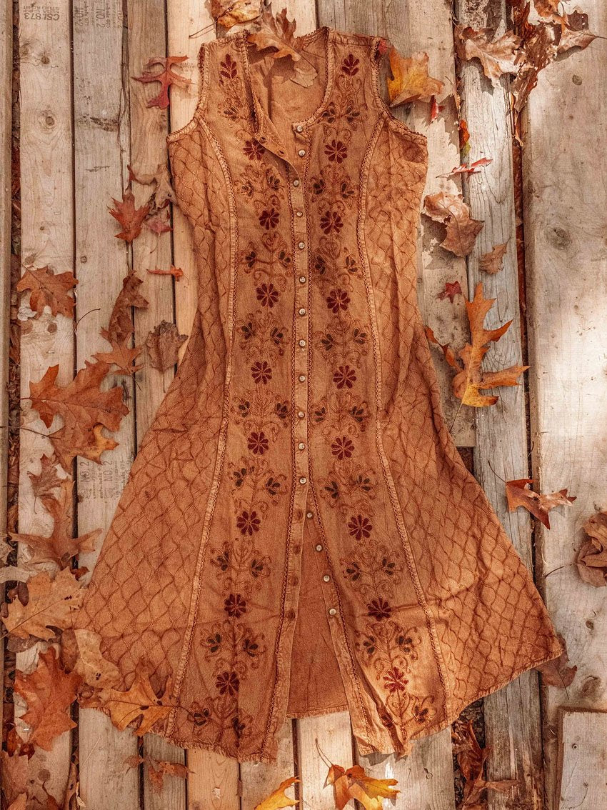 Women's Bohemian Button Down Dress Duster Hippie Style Cardigan Sleeveless Dress for Layering - Image 9