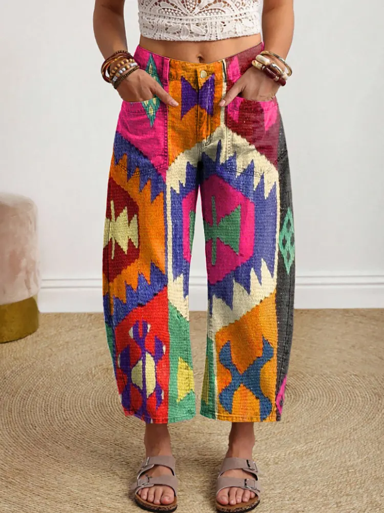 Women's Bohemian Geometric Pattern Art Print Jeans