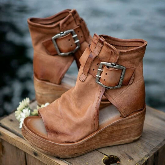 Women's Boho Comfy Buckle Wedge Sandals - Image 5