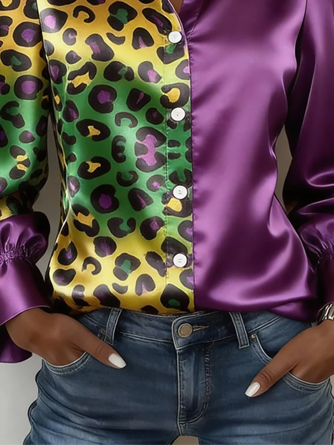 Women's Carnival-style Flared Sleeve Color-block Printed Shirt - Image 3
