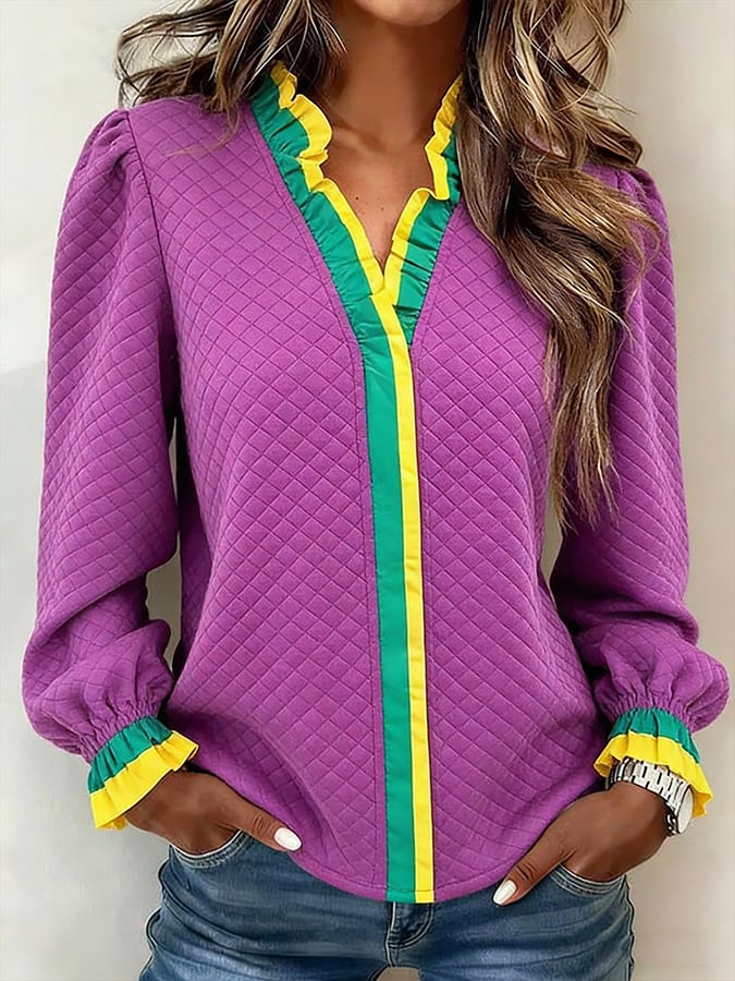 Women's Carnival V-neck Color-block Patchwork Top