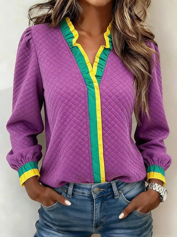 Women's Carnival V-neck Color-block Patchwork Top - Image 2