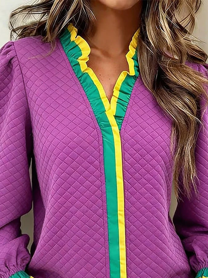 Women's Carnival V-neck Color-block Patchwork Top - Image 3
