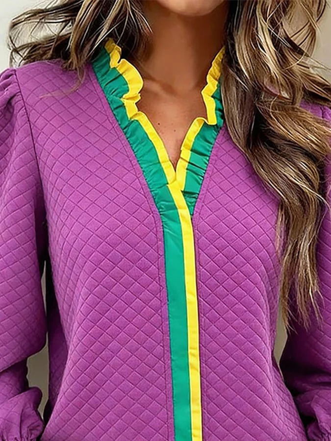 Women's Carnival V-neck Color-block Patchwork Top - Image 4
