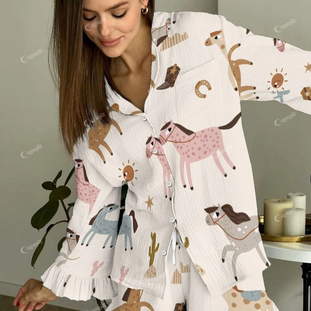 Women's Cartoon Horse Print Suit 2509018127