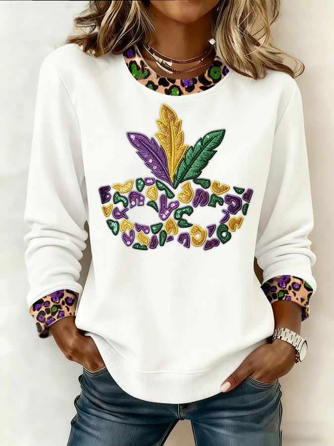 Women's casual carnival leopard print mask sweatshirt - Image 2