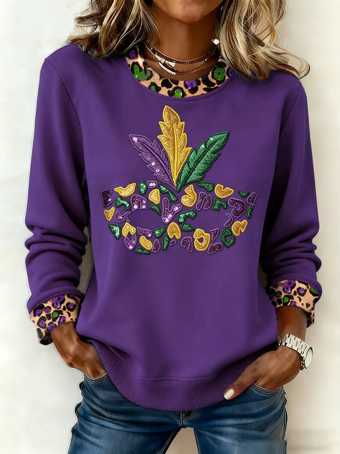 Women's casual carnival leopard print mask sweatshirt - Image 3