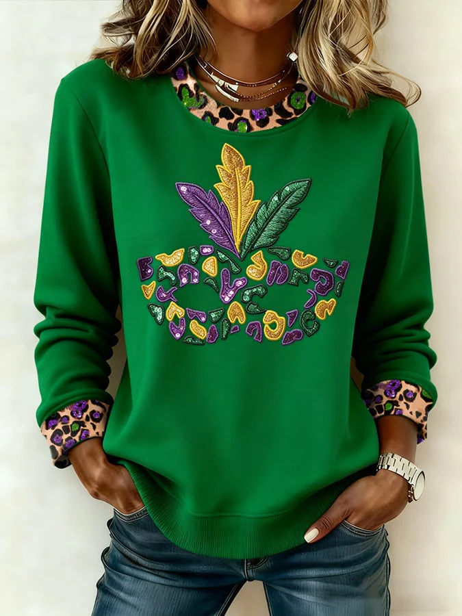Women's casual carnival leopard print mask sweatshirt - Image 4
