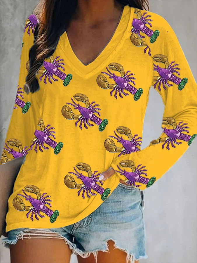 Women's Casual Carnival Print V-Neck Long Sleeve T-Shirt - Image 4