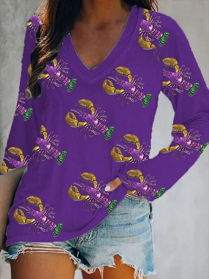 Women's Casual Carnival Print V-Neck Long Sleeve T-Shirt - Image 5