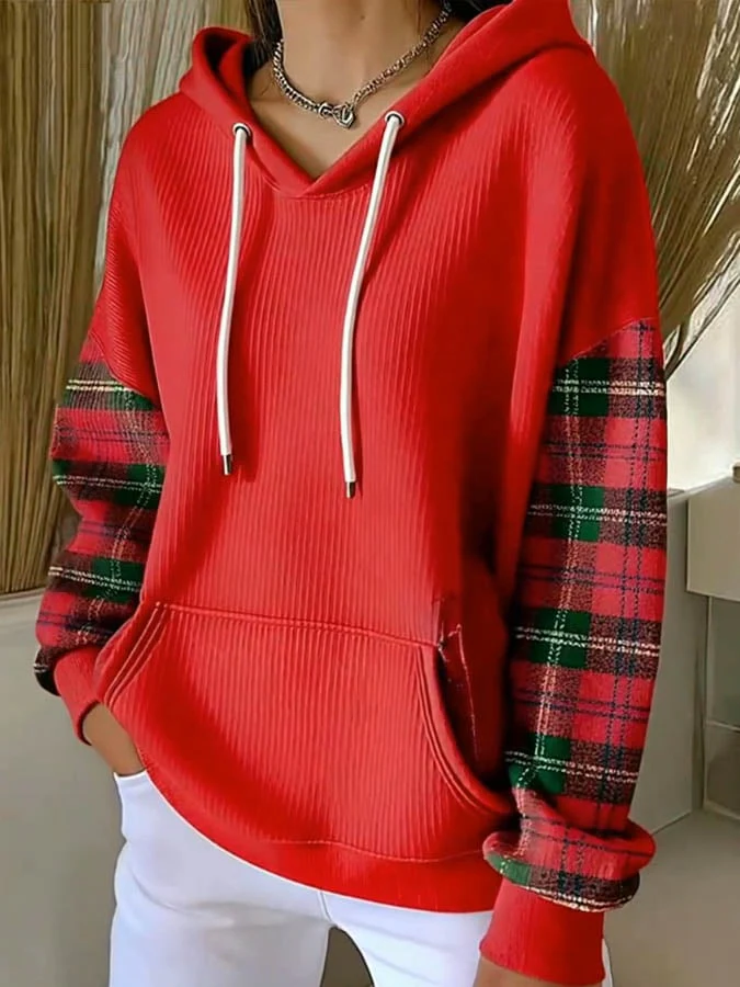 Women's Casual Christmas Contrast Color Hooded Sweatshirt - Image 2
