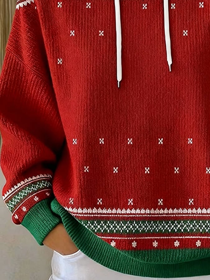Women's Casual Christmas Contrast Color Hooded Sweatshirt - Image 2