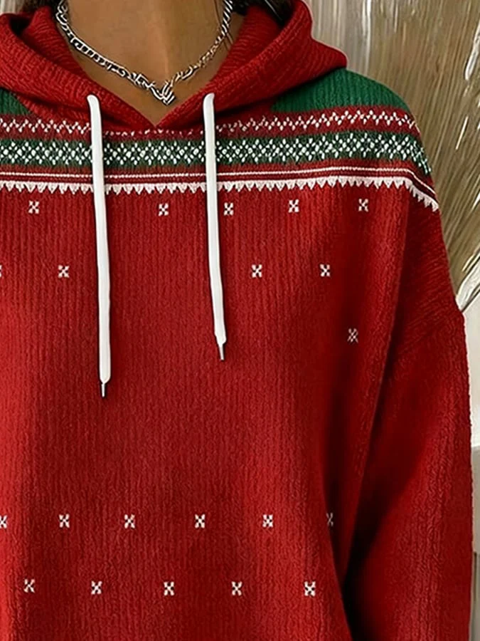 Women's Casual Christmas Contrast Color Hooded Sweatshirt - Image 3