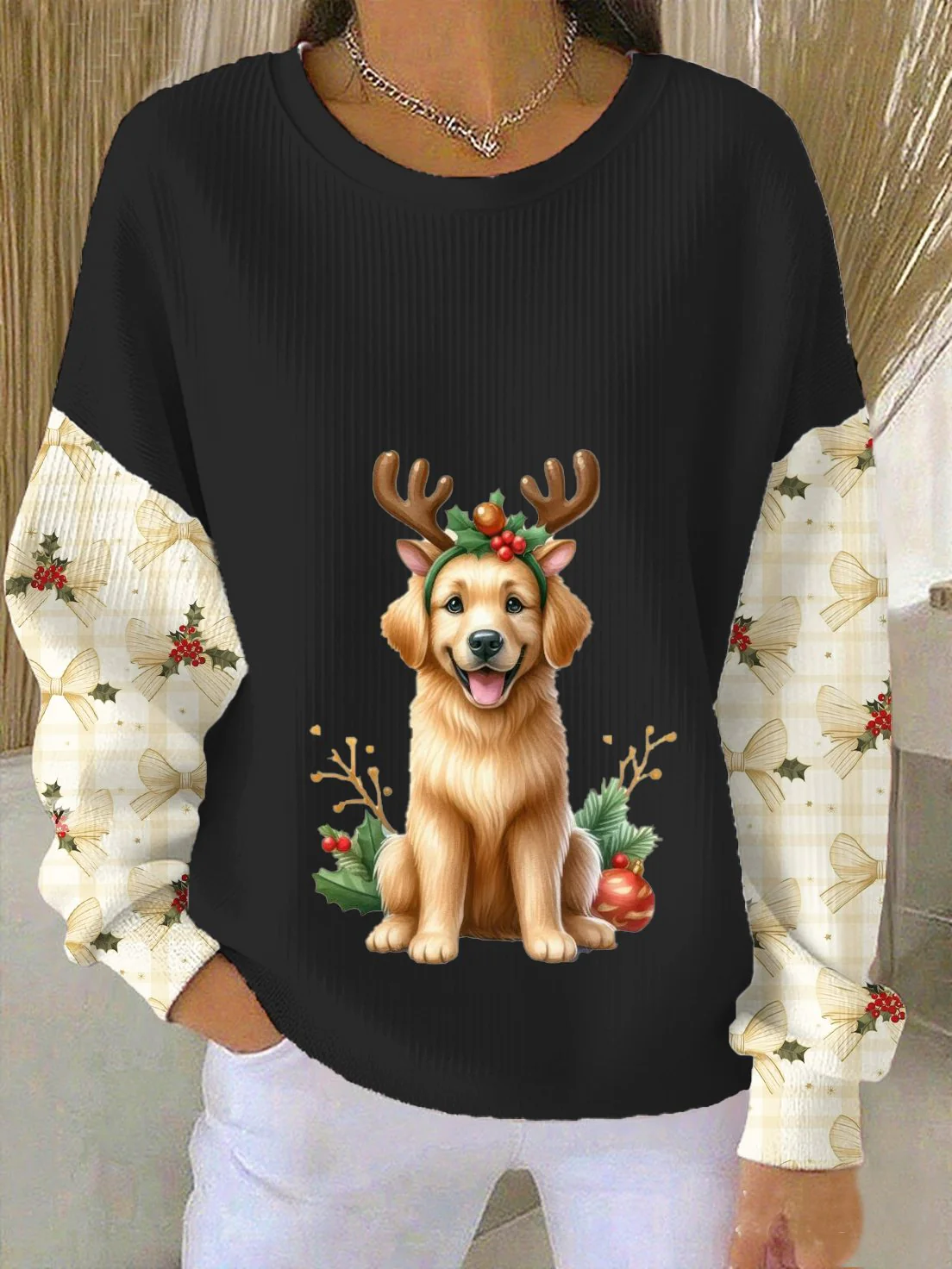 Women's Casual Christmas Dog Print Sweatshirt - Image 2
