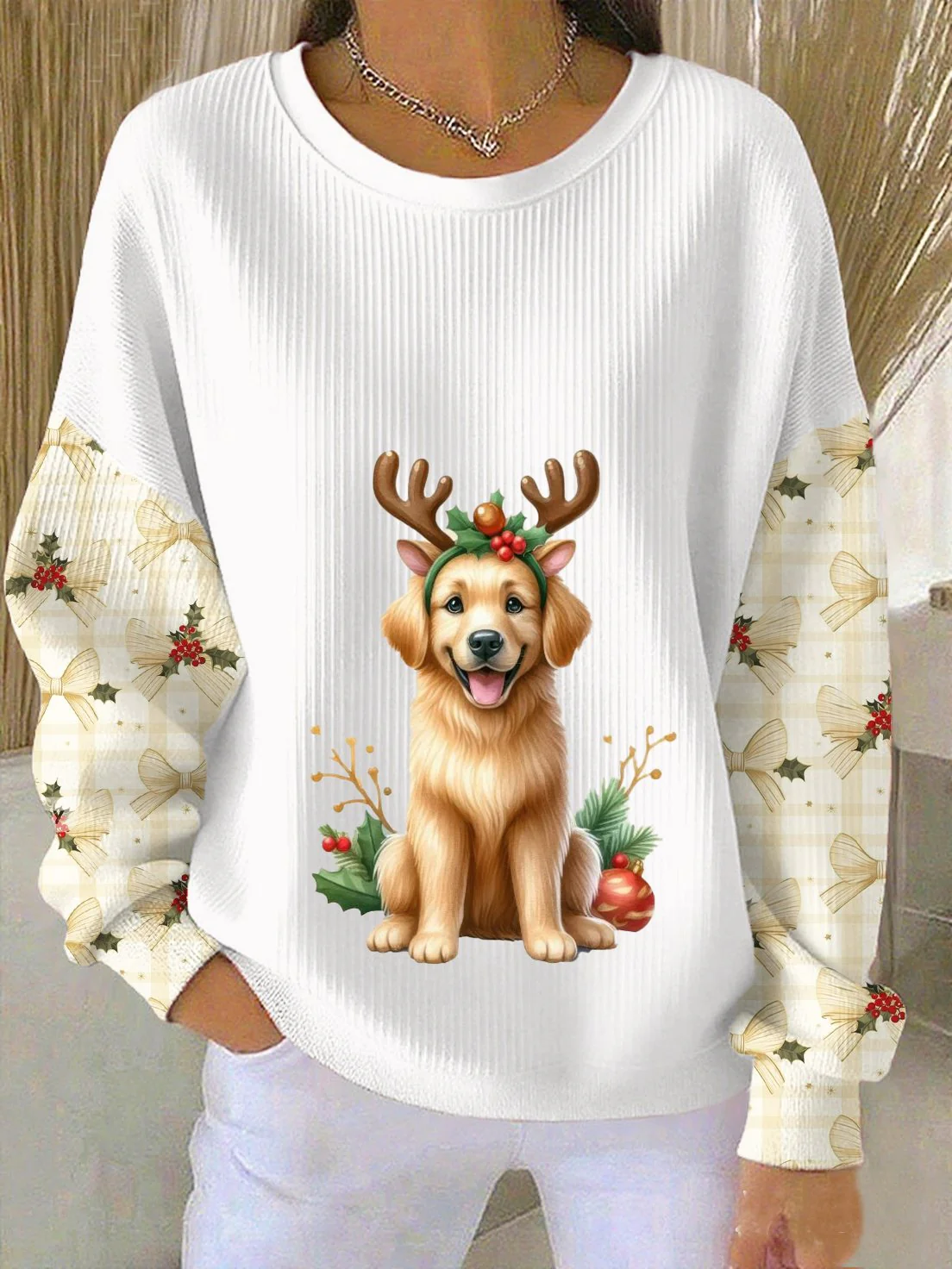 Women's Casual Christmas Dog Print Sweatshirt - Image 3