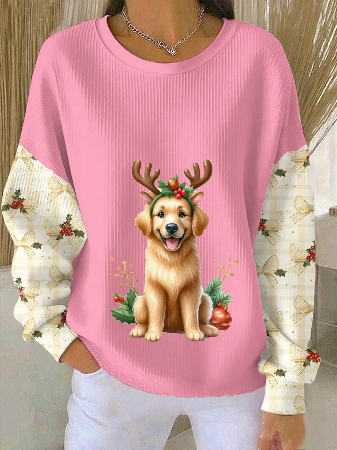 Women's Casual Christmas Dog Print Sweatshirt - Image 4