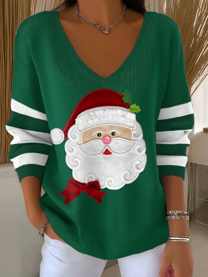 Women's casual Christmas knitted V-neck top - Image 3