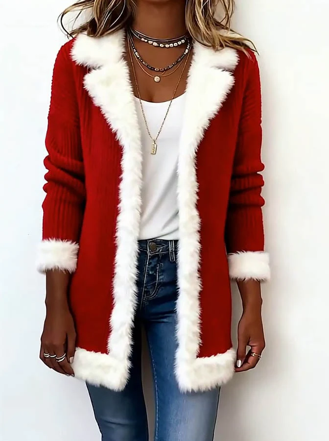 Women's Casual Christmas Patchwork Contrast Color Jacket - Image 3