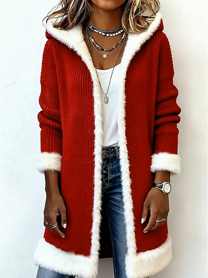 Women's Casual Christmas Patchwork Contrast Color Jacket - Image 3