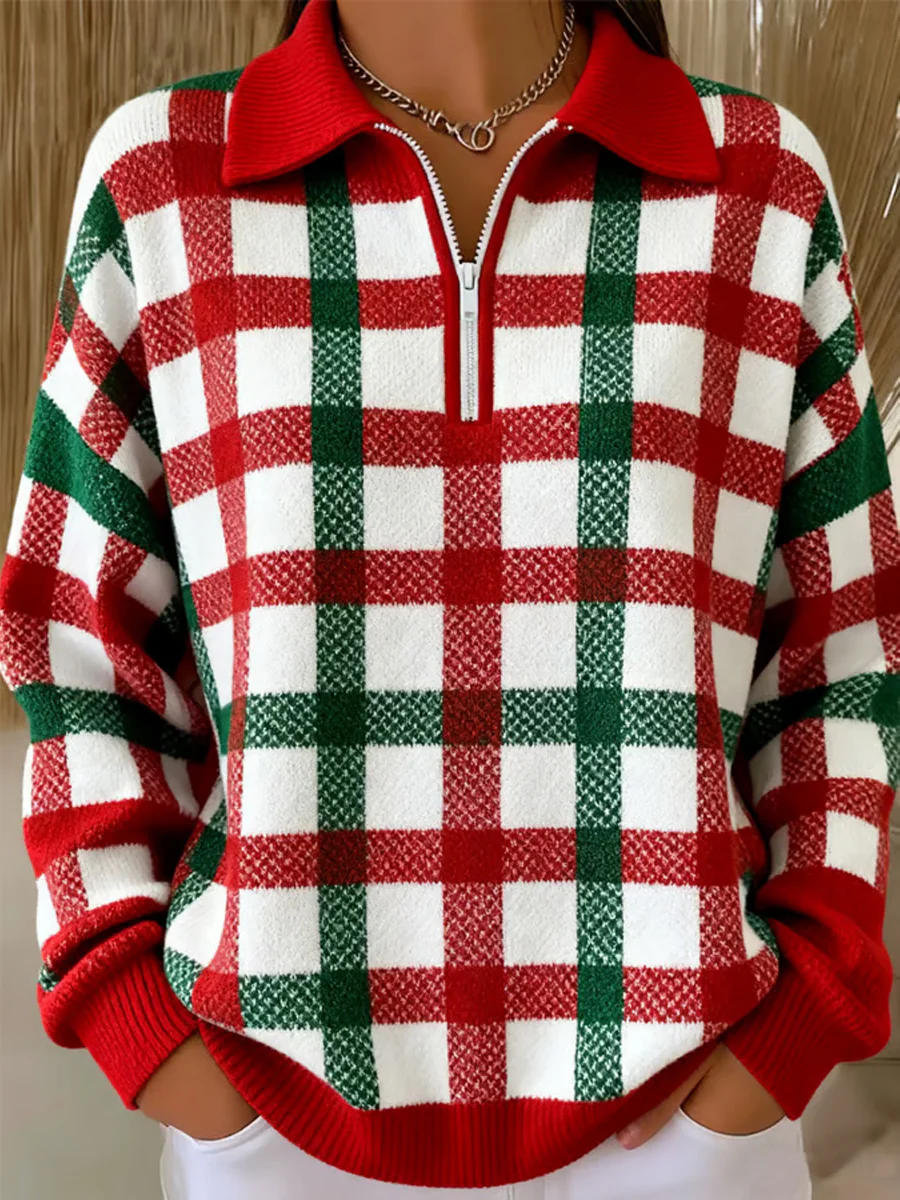 Women's Casual Christmas Plaid Print Sweatshirt