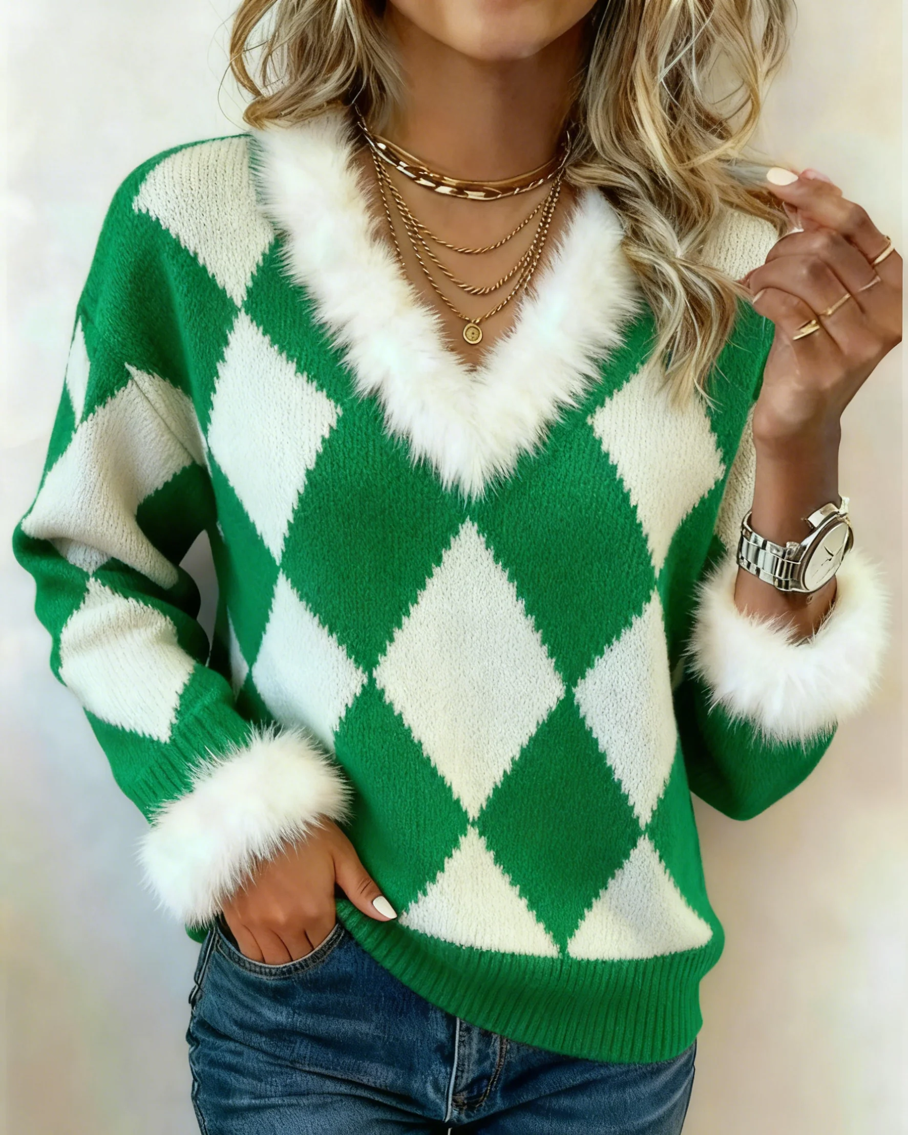 Women's Casual Christmas Plaid Sweater - Image 2