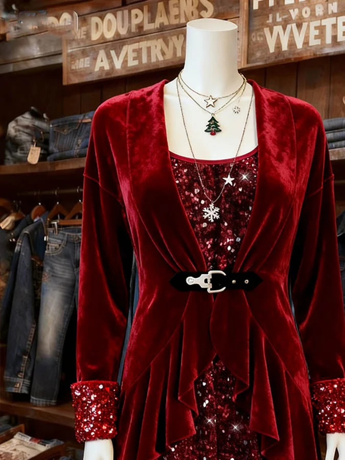 Women's Casual Christmas Splicing Contrast Color Two-Piece Top - Image 2