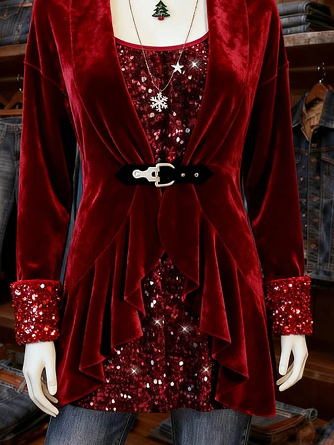 Women's Casual Christmas Splicing Contrast Color Two-Piece Top - Image 3