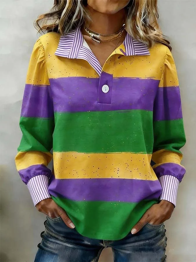 Women'S Casual Color-Block Patchwork Top With Ruffle Trim