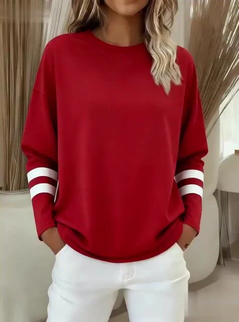 Women'S Casual Contrasting Long-Sleeved Top - Image 2