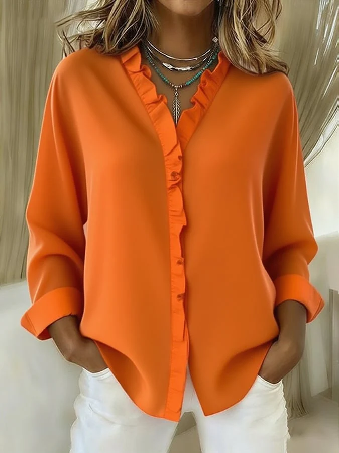 Women's Casual Cotton And Linen Ruffle Shirt - Image 2