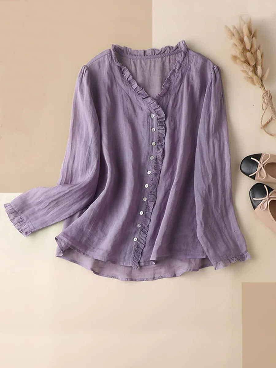 Women's Casual Cotton And Linen Shirt - Image 2