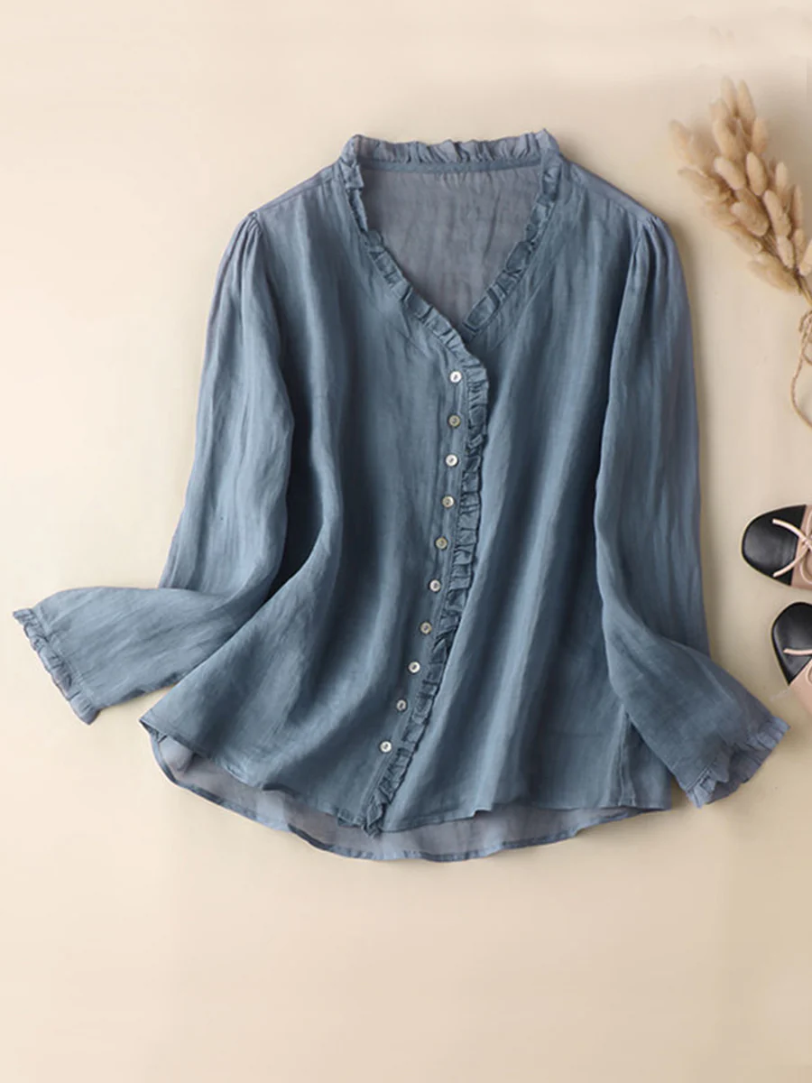 Women's Casual Cotton And Linen Shirt - Image 4