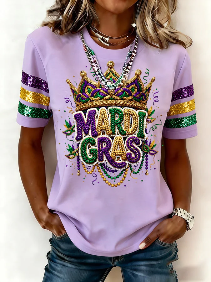 [Christmas Gifts]Women's Casual Fashion Mardi Gras  Print T-Shirt - Image 2
